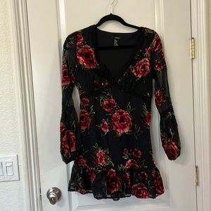 Forever 21 floral print rose dress v neck